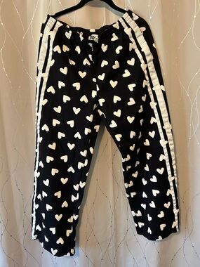 Beach Riot Black Heart-Print Joggers with White Stripes